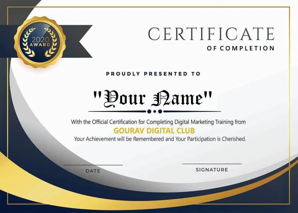 Gourav Digital Club Digital Marketing Course Certificate of Completion